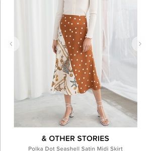 & Other Stories Polka Dot Seashell Satin Midi Skirt size 8